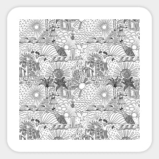 Polynesian Toile Black on White Sticker